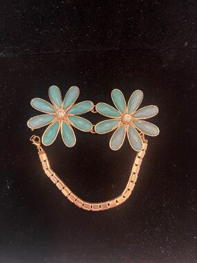 Gold-Tone Bracelet with Aqua Flower Charms